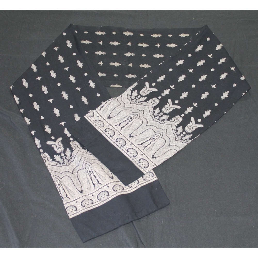 Evan Picone Scarf Black Gray Made in Italy Geometric Border Print Wrap 8.5x58